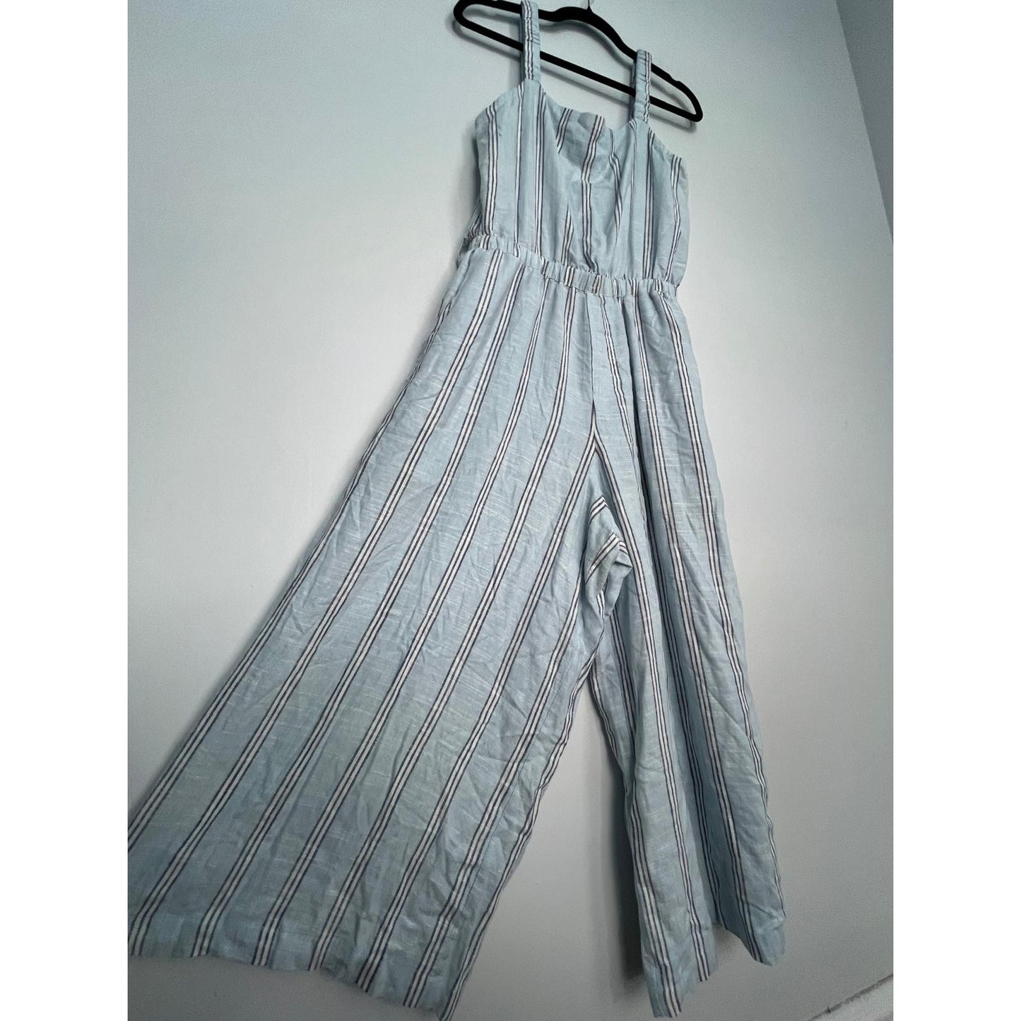 Splendid Striped Jumpsuit Women M Blue White Sleeveless Wide Leg Linen Blend