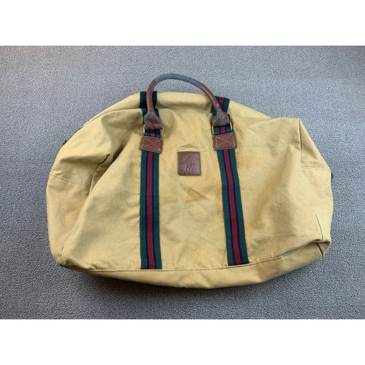 Vintage Polo Ralph Lauren Tan Green Red Stripe Canvas Overnight Duffel Bag