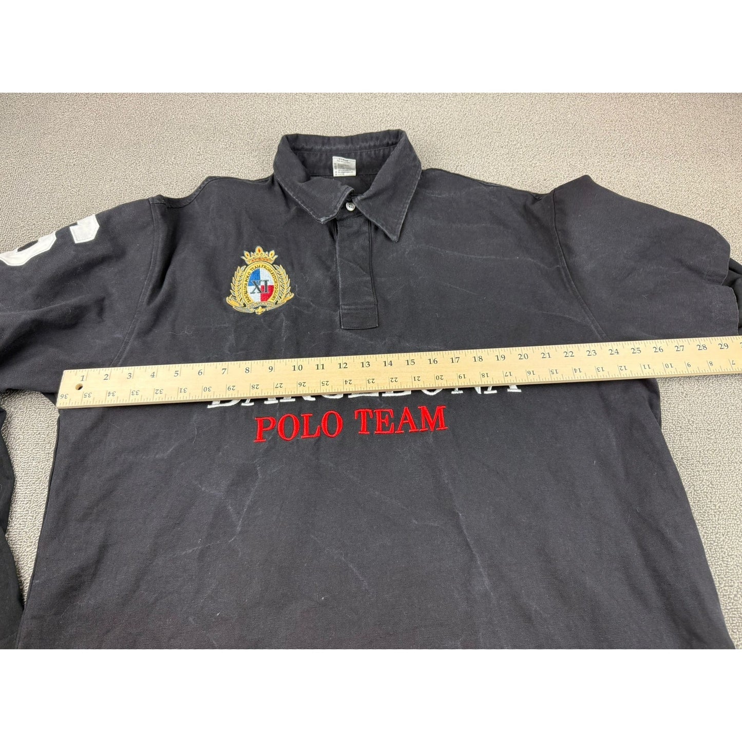 Barcelona Polo Team Men's XL Black Long Sleeve Embroidery Shirt With Logo