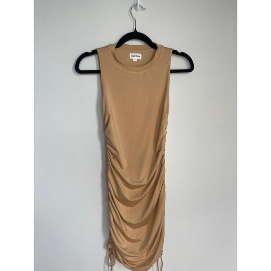 Superdown Ruched Mini Dress Women Small Beige Bodycon Sleeveless Casual