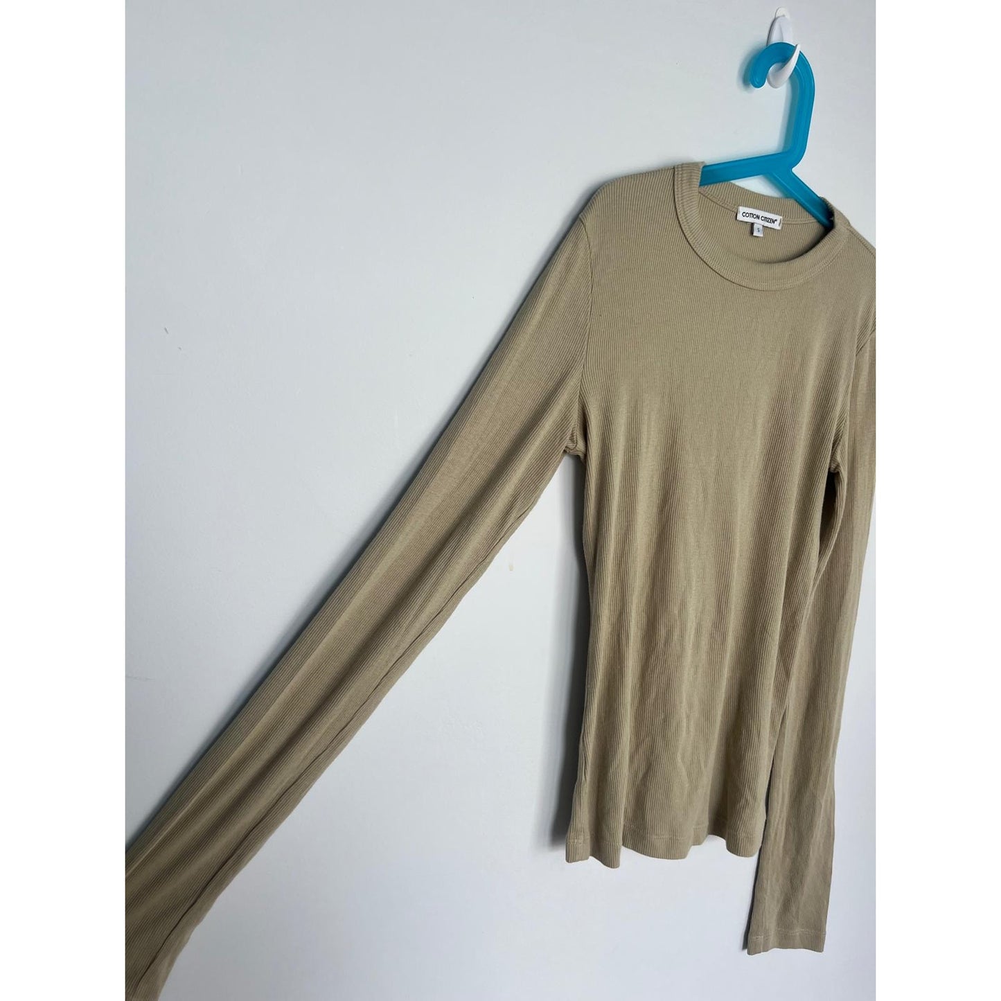 Cotton Citizen Ribbed Long Sleeve Top Women Small Tan Lightweight Casual