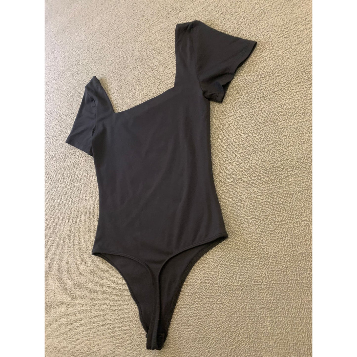 BABATON Aritzia  Women's M Black Square Neck Short Minimalist Capsule Bodysuit