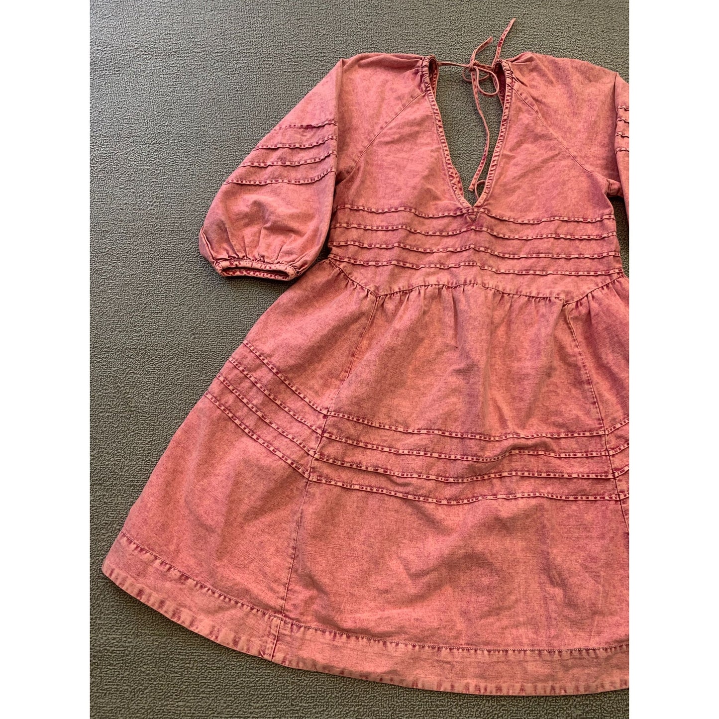 Free People Women's XS Petite Pink Acid Wash Mini Dress Tie Back