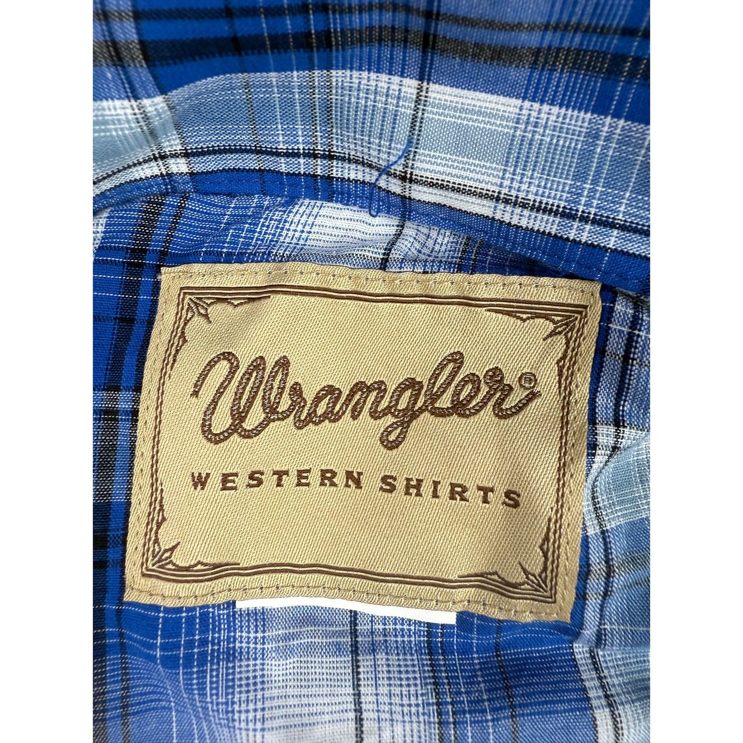 Wrangler Shirt Men's Medium Long Sleeve Pearl Snap Blue Plaid Cowboy Western