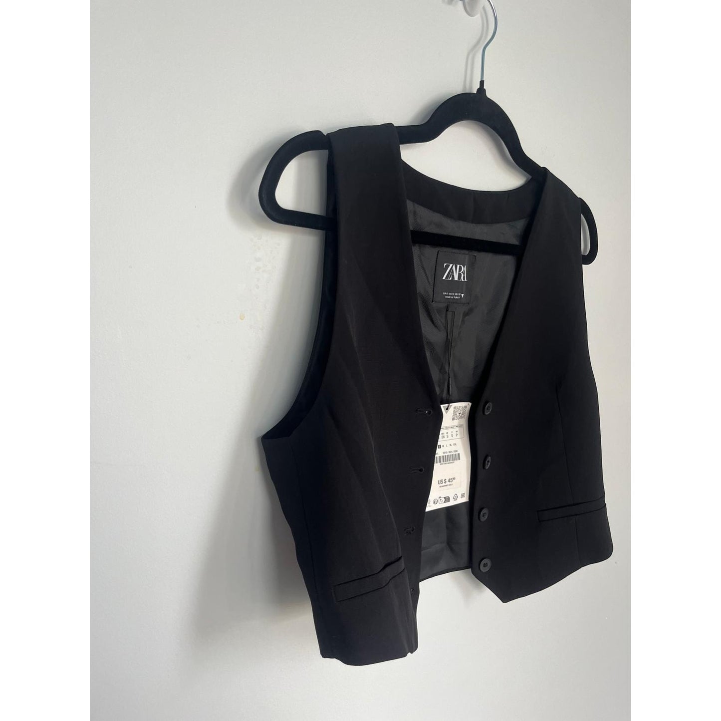Zara Black Vest Top Womens Small Cropped Button Front Tailored NWT