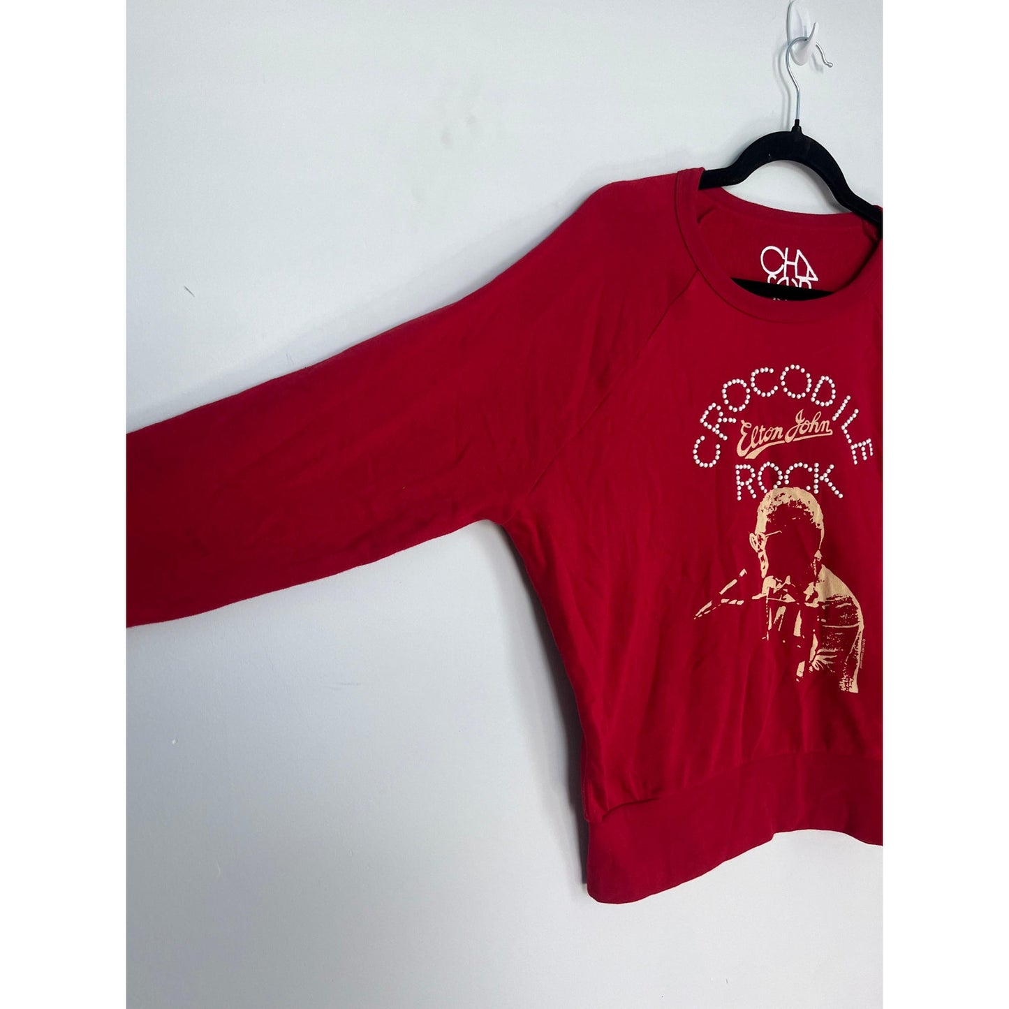 Chaser Elton John Crocodile Rock Sweatshirt Women M Red Graphic Pullover