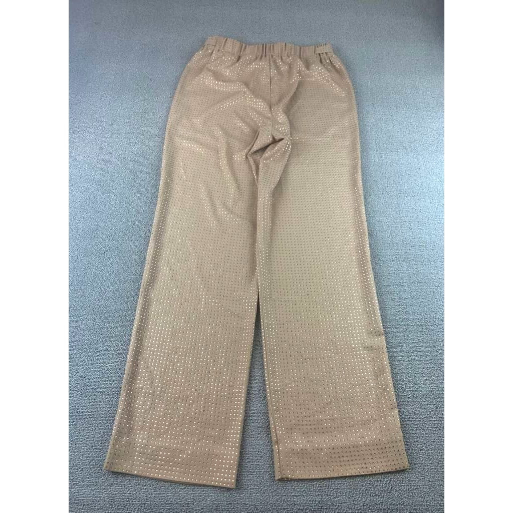 Reiss Size 6 Beige Arielle Embellished Wide Leg Pants Rhinestone Buckle Waist