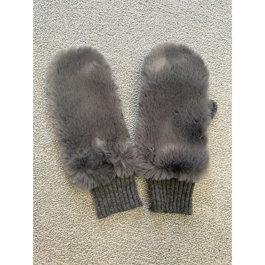 Carolina Amato Women's One Size Gray Faux Fur Wool Cashmere Blend Mittens