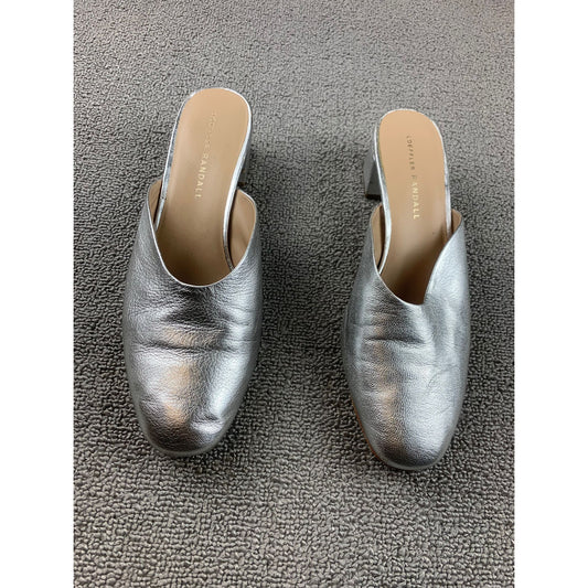 Loeffler Randall Women's 7.5 Silver Metallic Leather Mules Heels