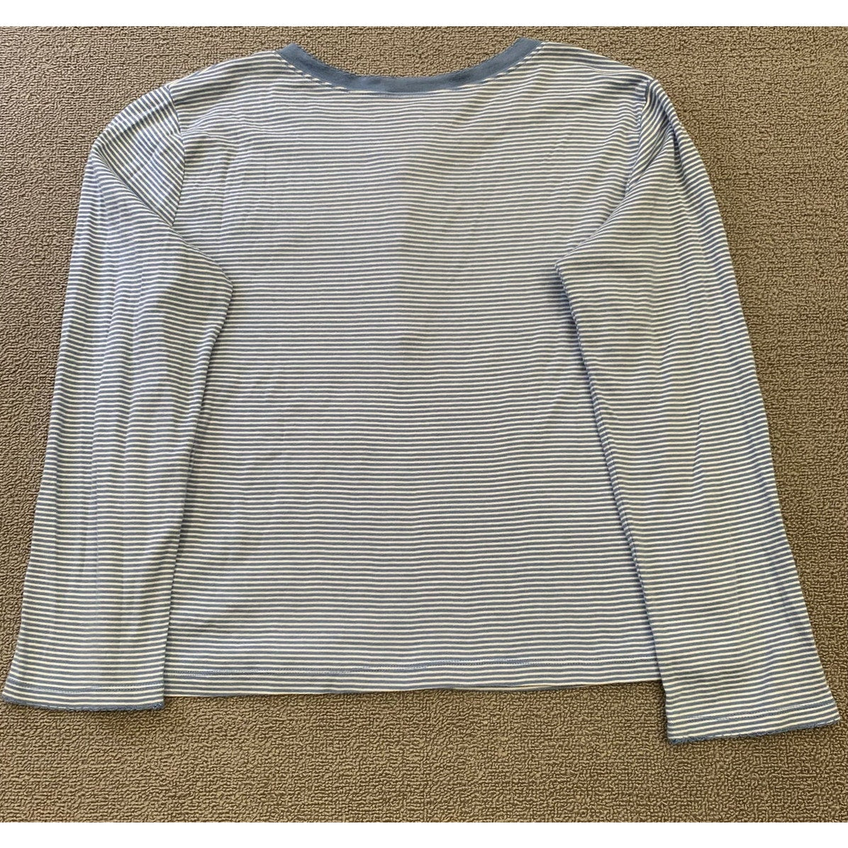 Lauren Ralph Lauren Women's Large Blue Striped Cotton Long Sleeve Loungewear