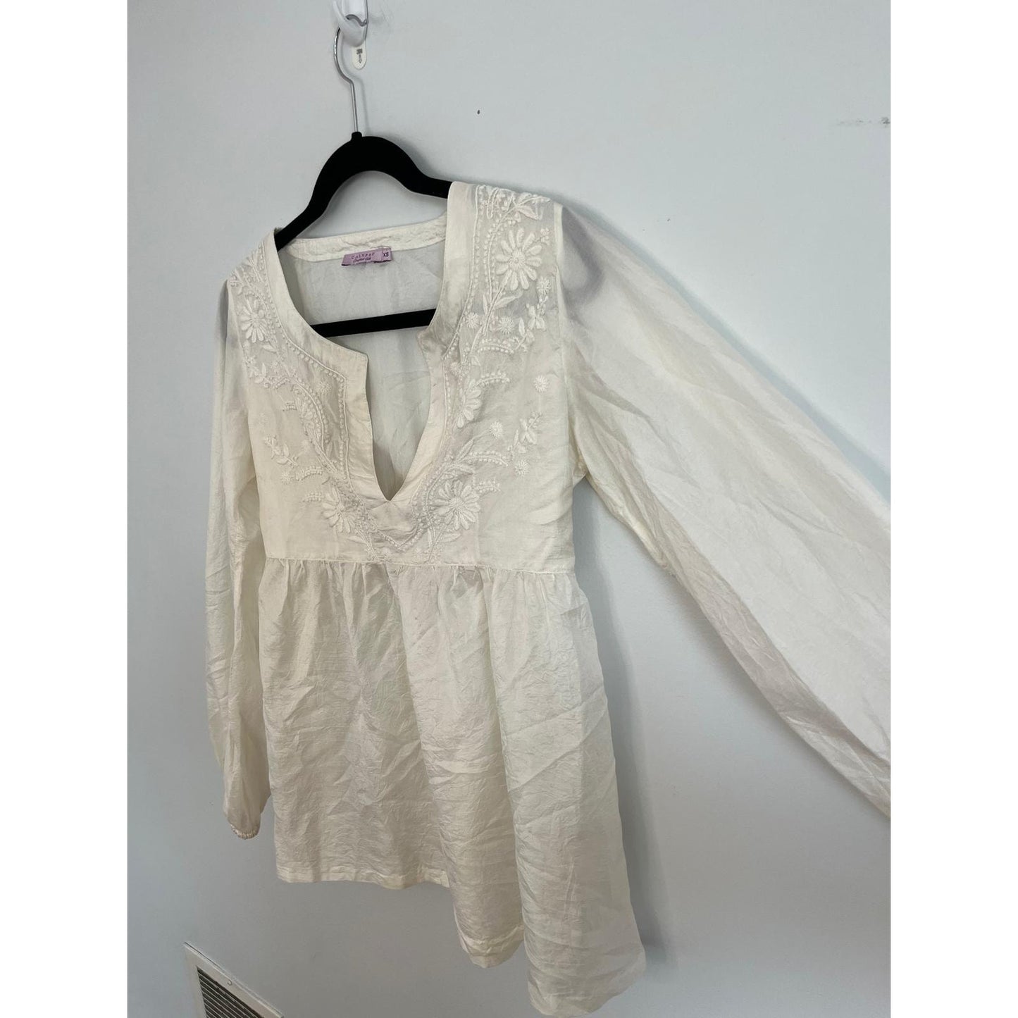 Calypso Embroidered Blouse Women XS Ivory Peasant Boho Cotton Top
