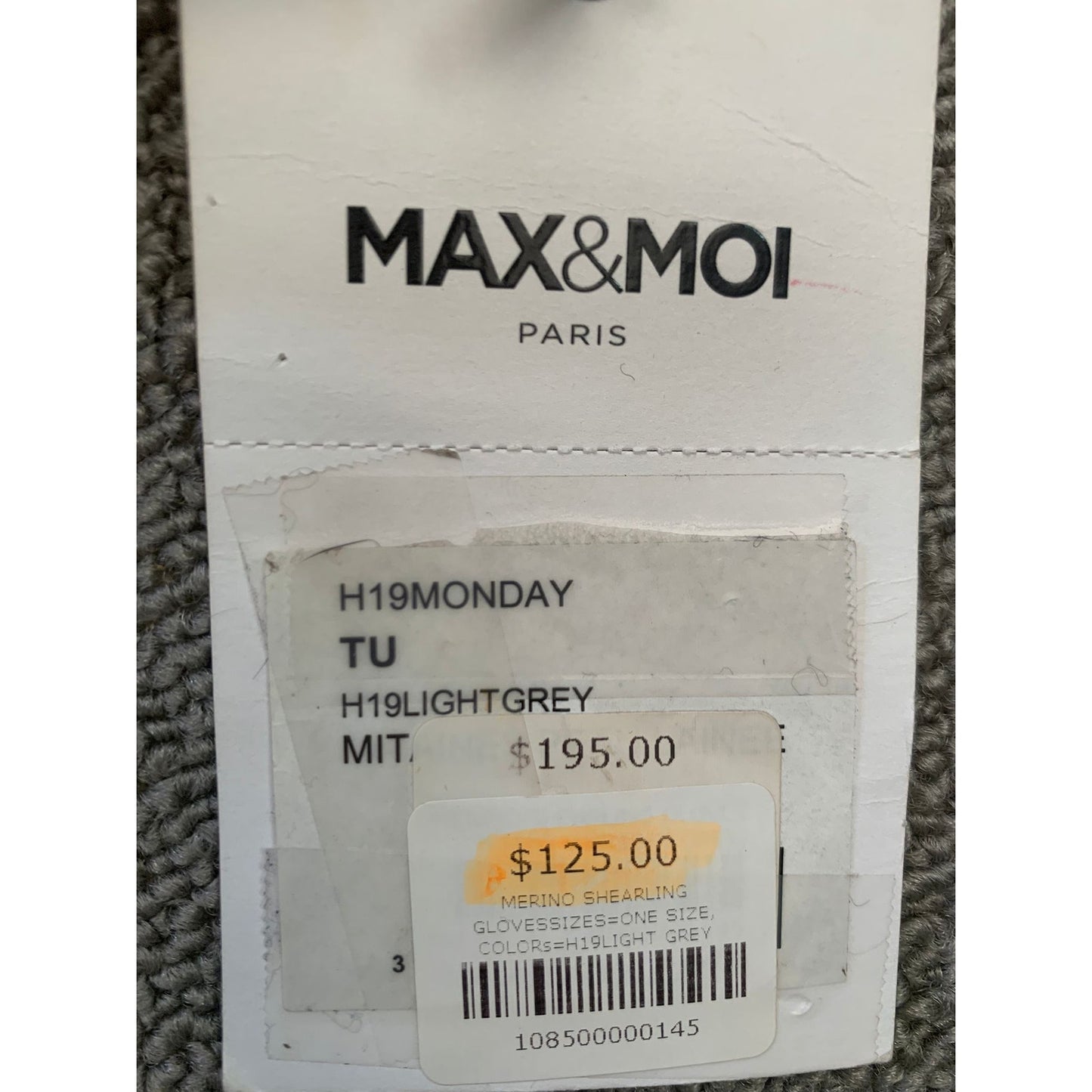 Max & Moi Paris Womens One Size Light Grey Shearling Merino Gloves