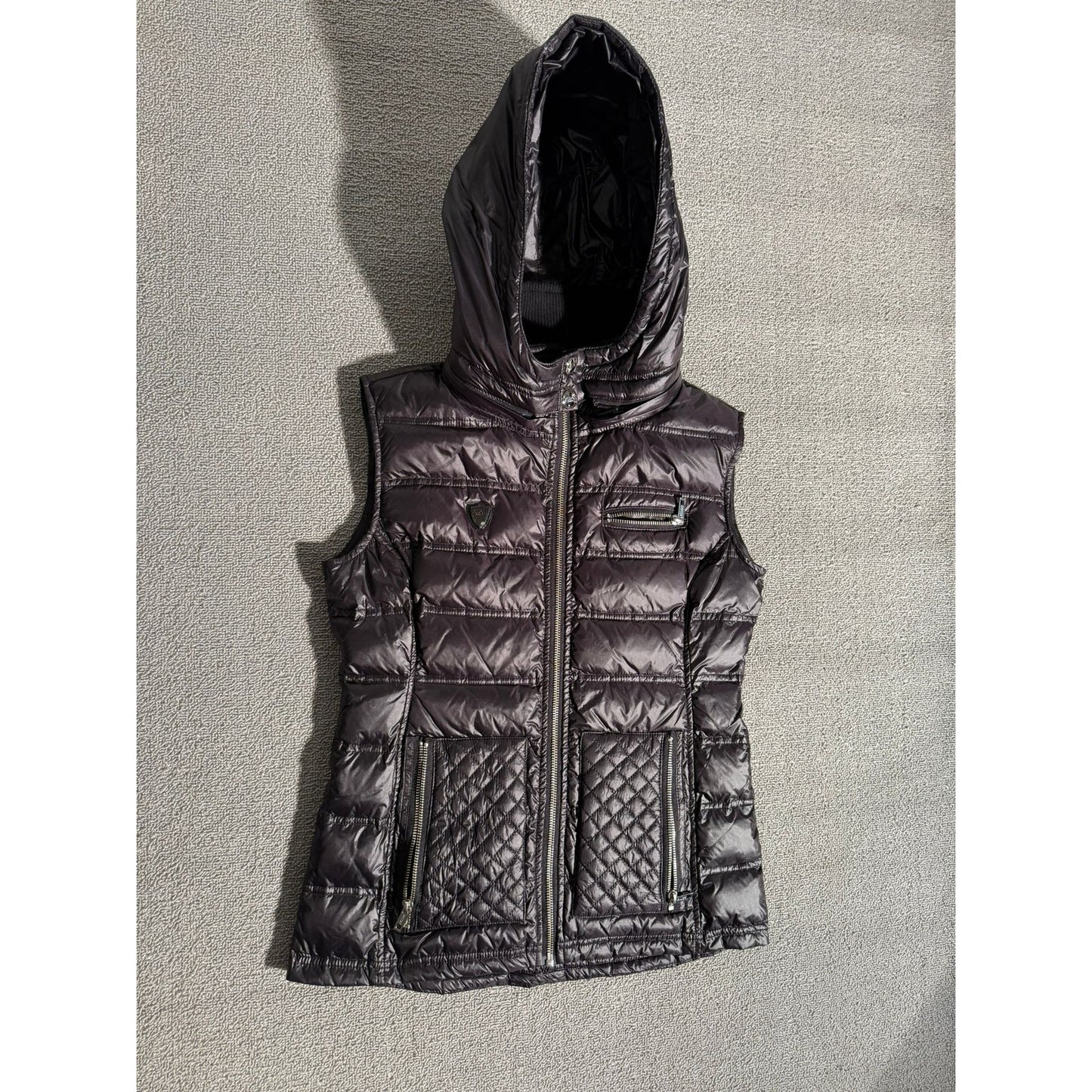 Pilot Athletic Quilted Puffer Vest Small Sleeveless Hooded Women Black