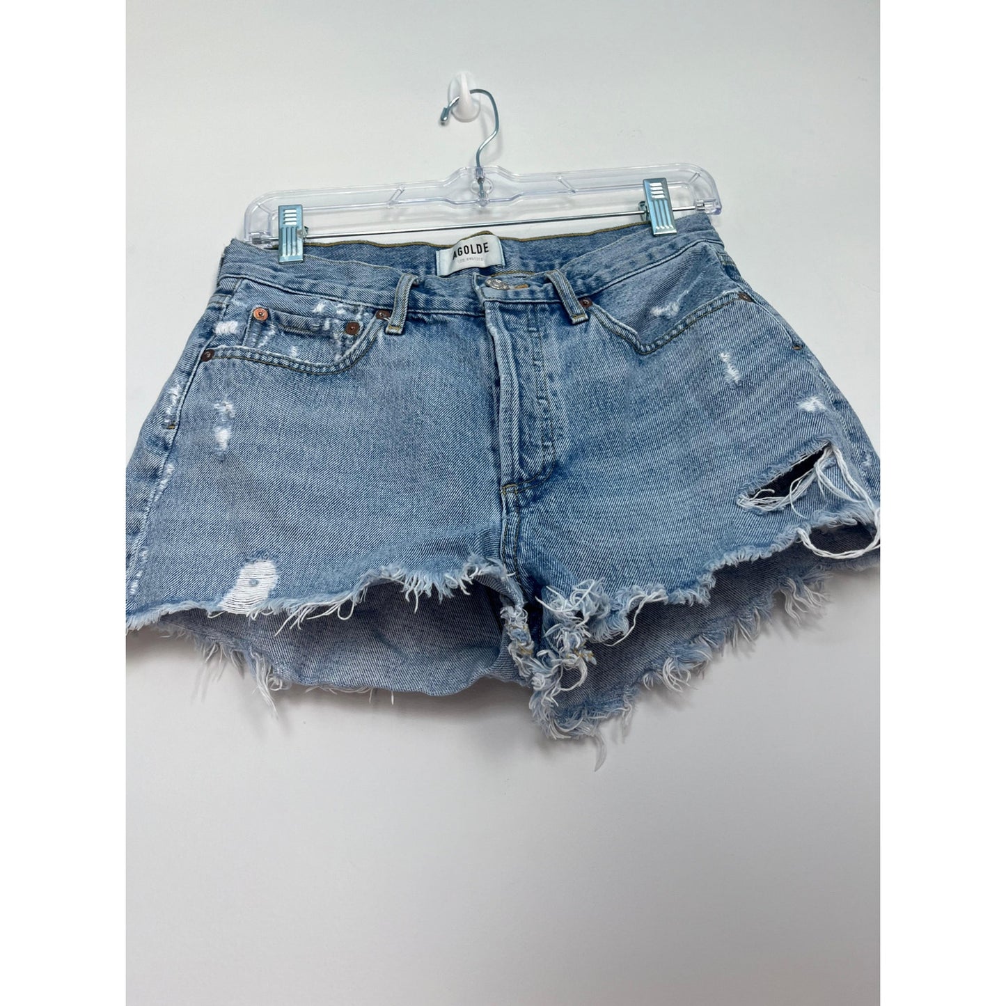 AGOLDE Parker Vintage Shorts Women 25 Blue Distressed Frayed Hem High Rise