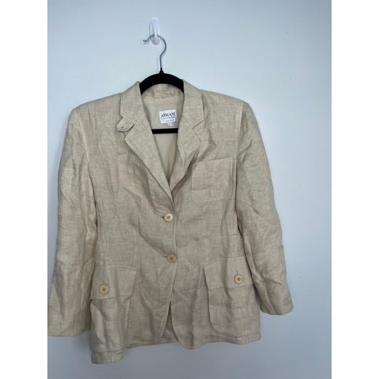 Armani Collezioni Blazer Women 6 Beige Linen Button Front Italy