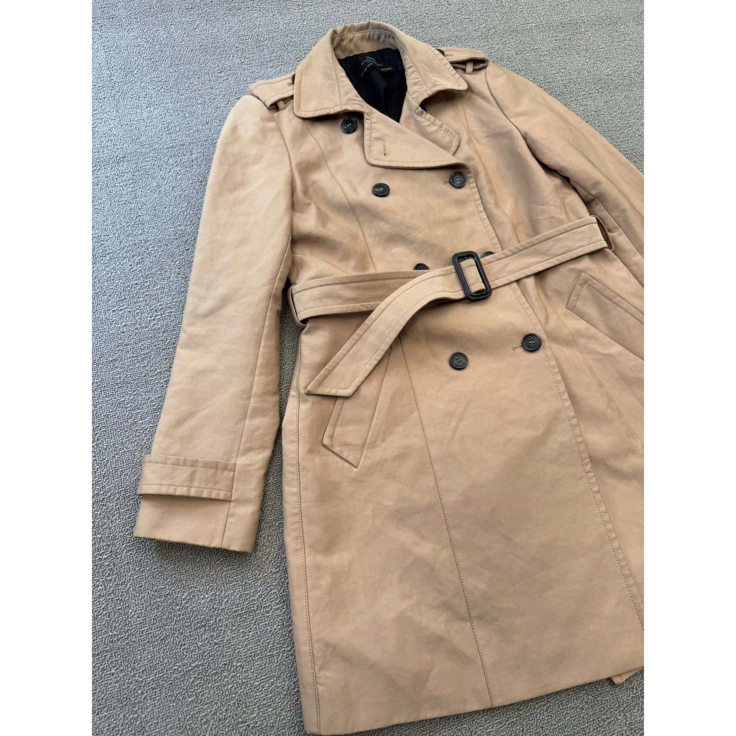 ZARA BASIC Women's Medium Beige Double-Breasted Trench Coat