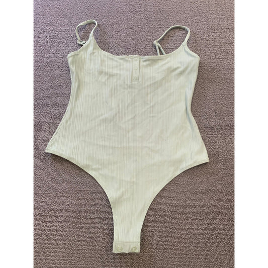 Onia Women Small Ribbed Green Bodysuit Light Weight Minimalist