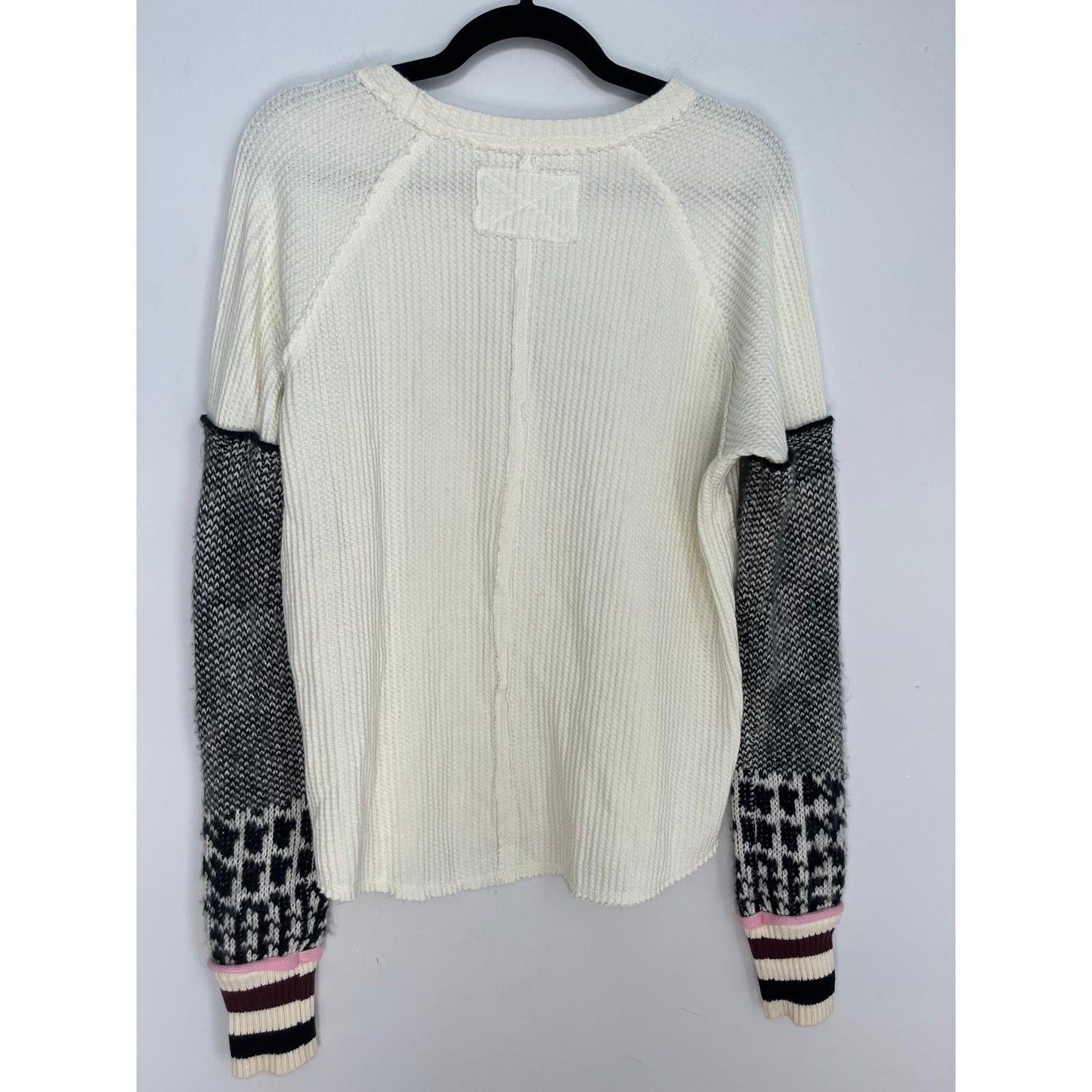 We The Free Waffle Knit Sweater Women XS Colorblock Patterned Sleeves