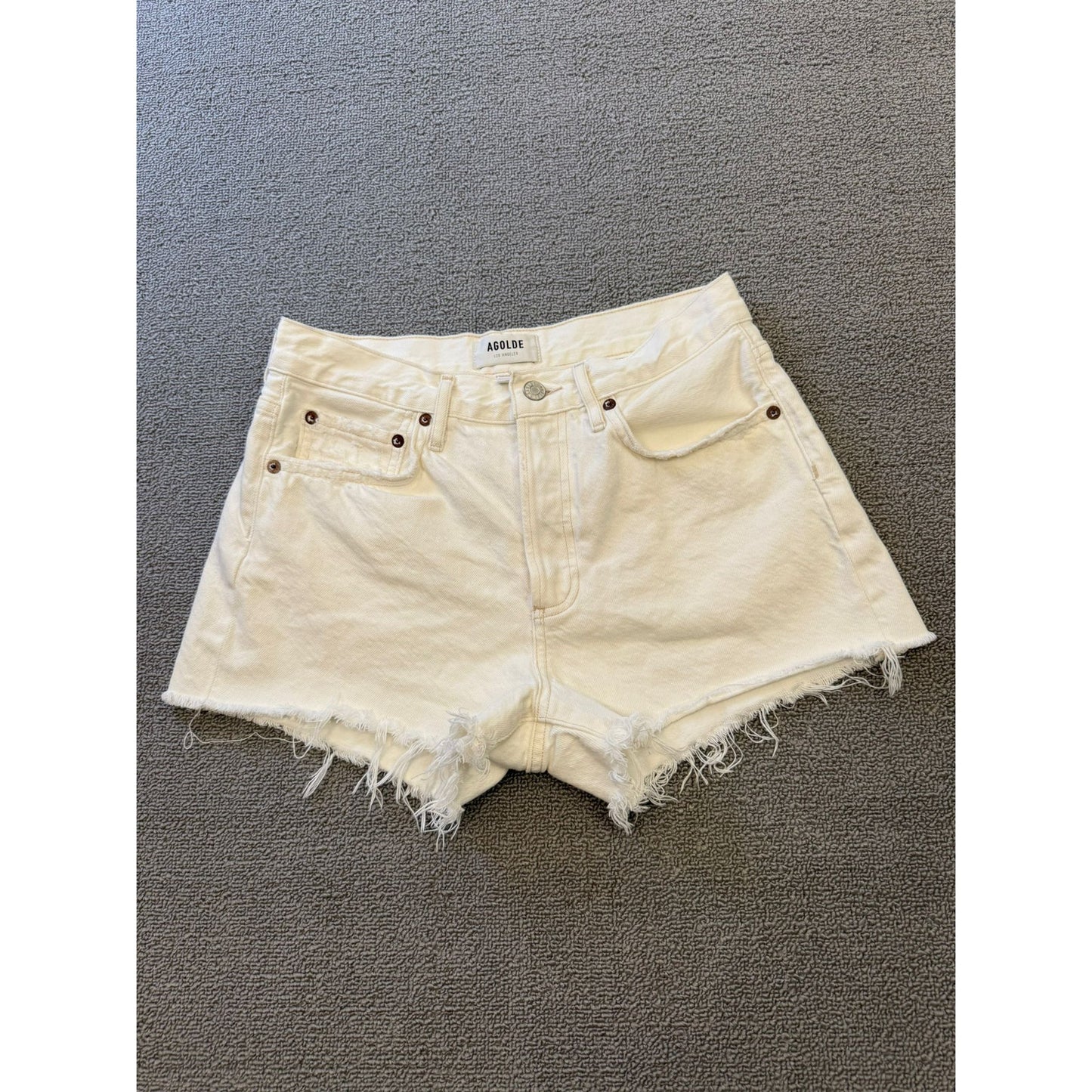 AGOLDE Los Angeles Women's Size 25 White Denim Shorts High Rise Cutoff