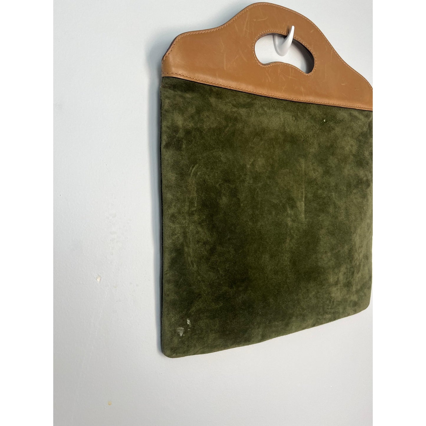 Gucci Suede Tote Bag Women Green Brown Vintage Logo Cutout Handle