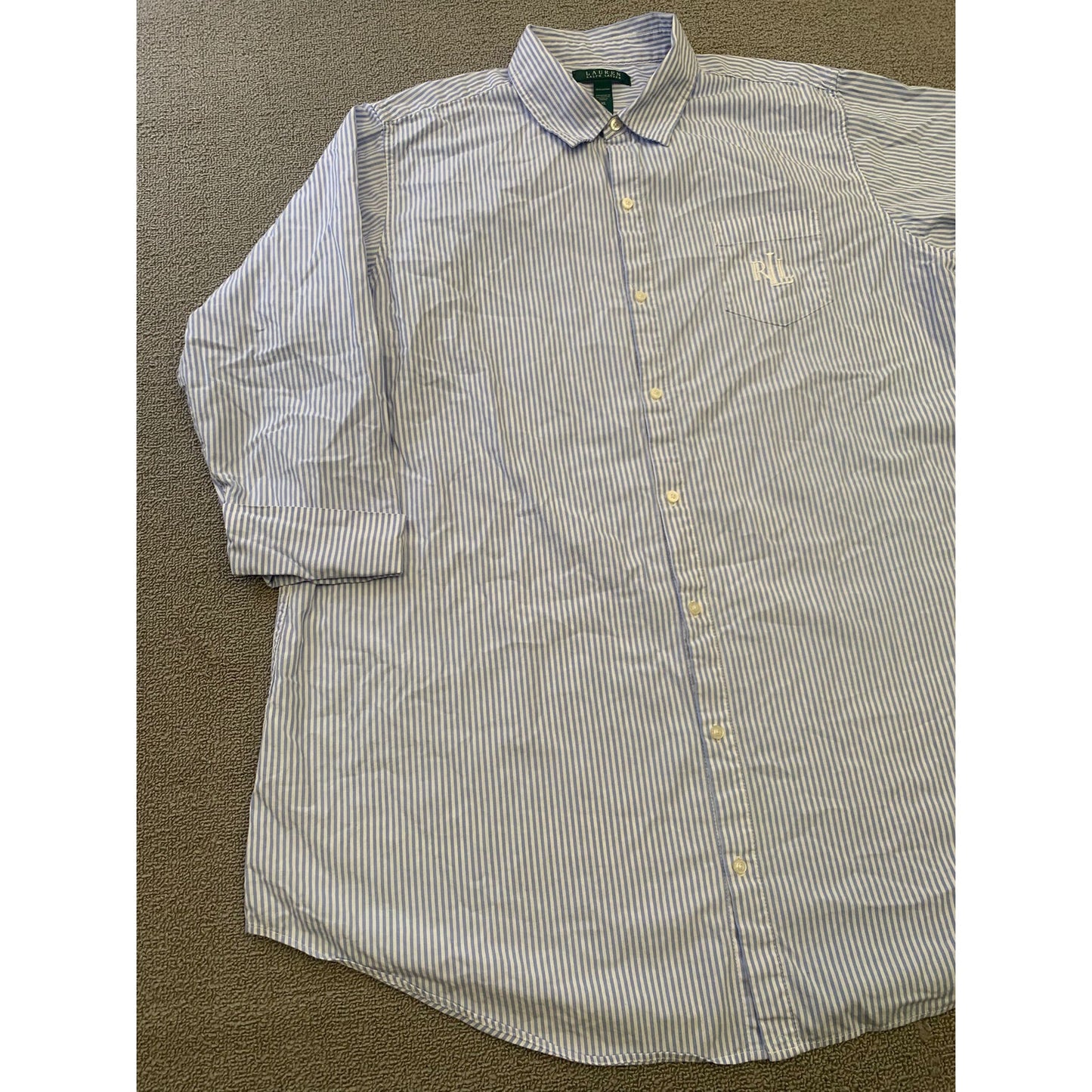 Lauren Ralph Lauren Women XL Blue White Striped 3/4 Sleeve Blouse Shirt