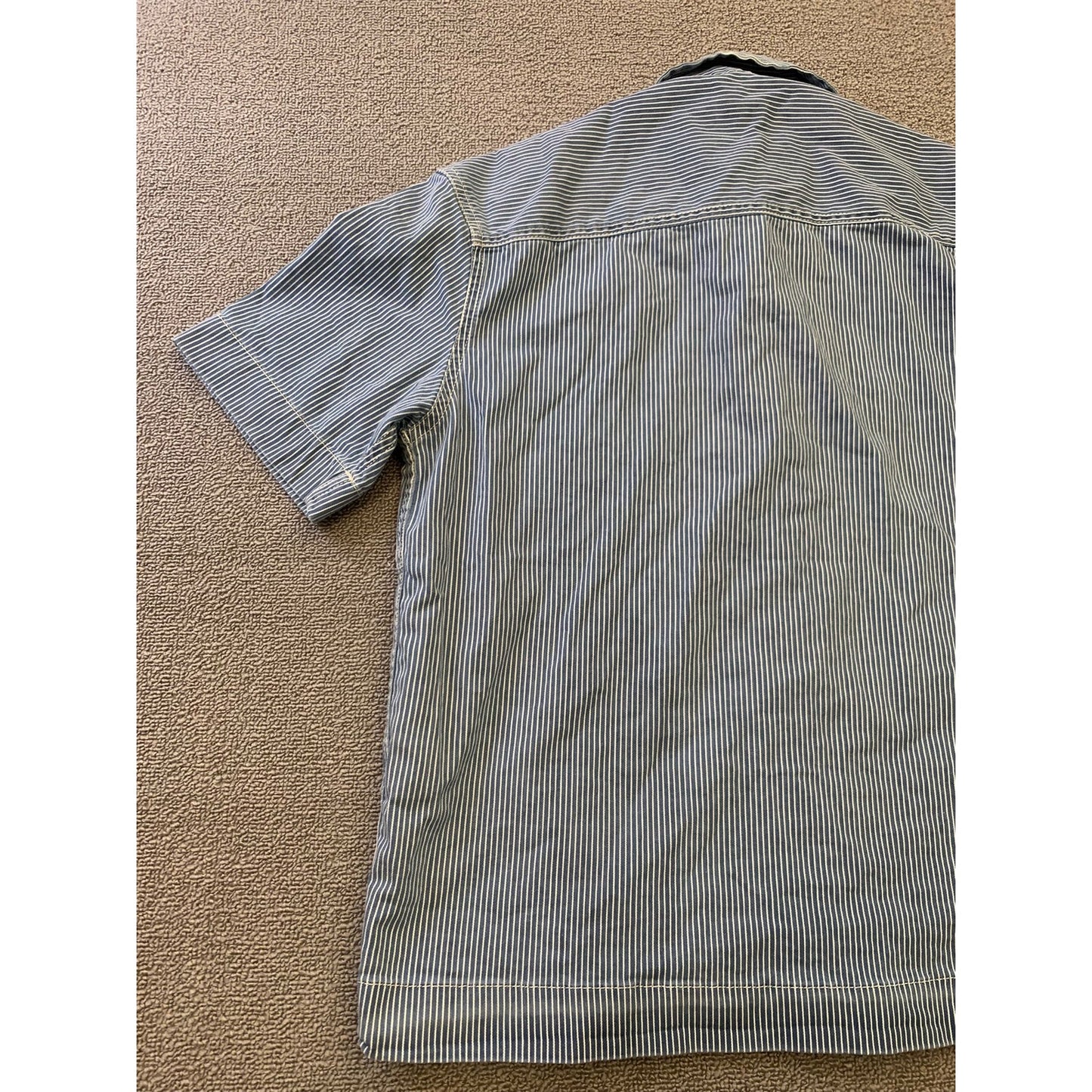 Zara Men's Medium Blue Striped Short Sleeve Button Up Work Shirt