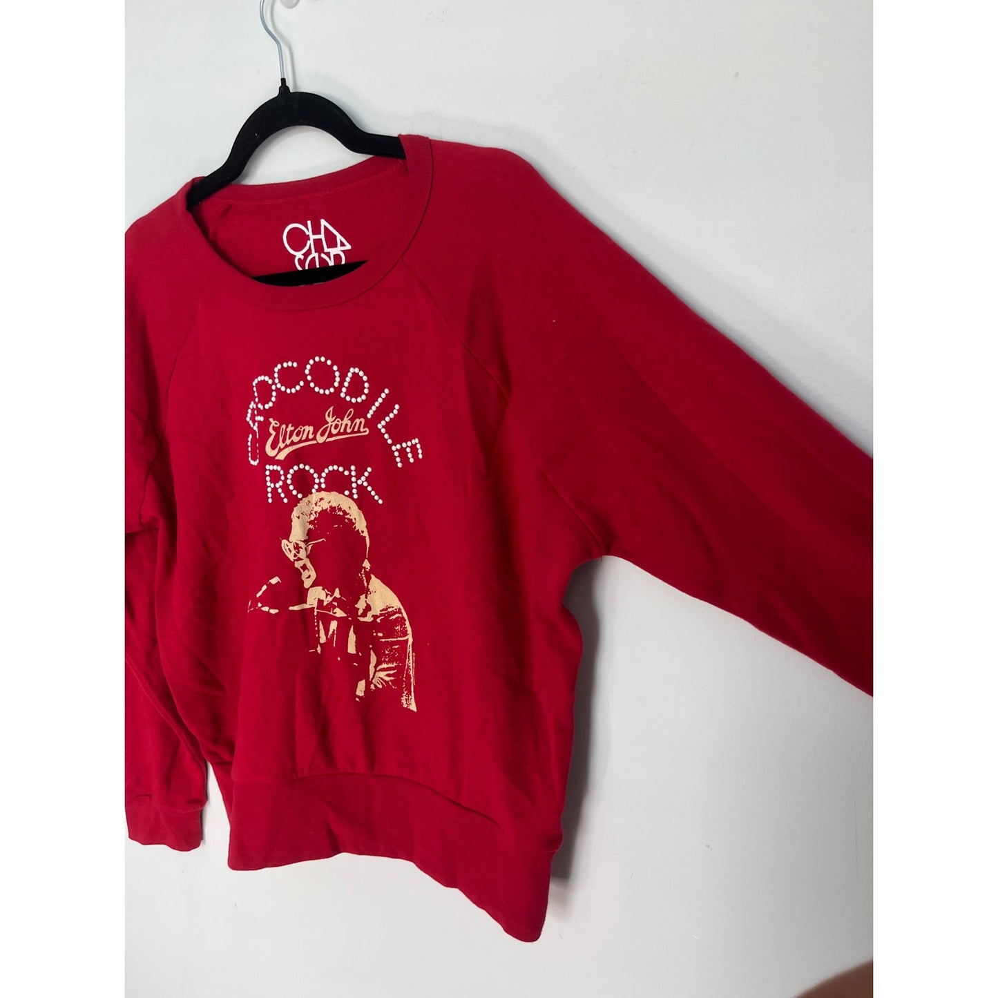 Chaser Elton John Crocodile Rock Sweatshirt Women M Red Graphic Pullover