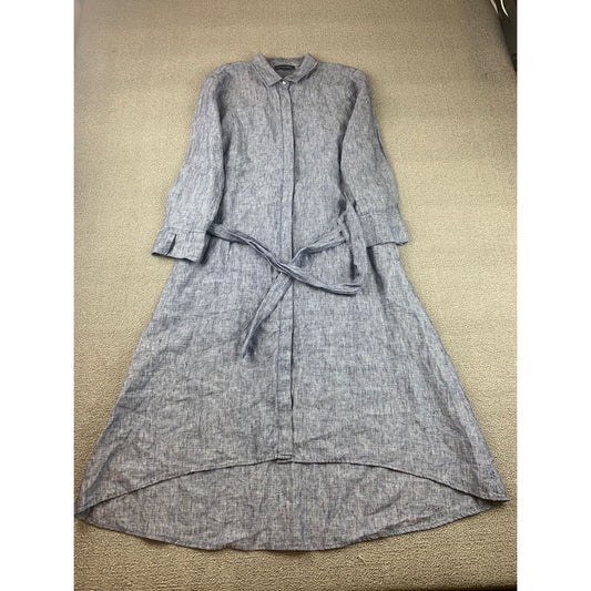 Saks Fifth Avenue Women's S Blue Linen Heathered Collared Shirt Dress