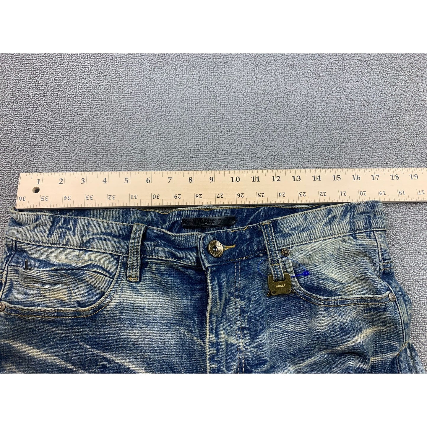 Woolf Men's 34x32 Slim-fit Jeans Blue With A Fashionable Cut-Up Design