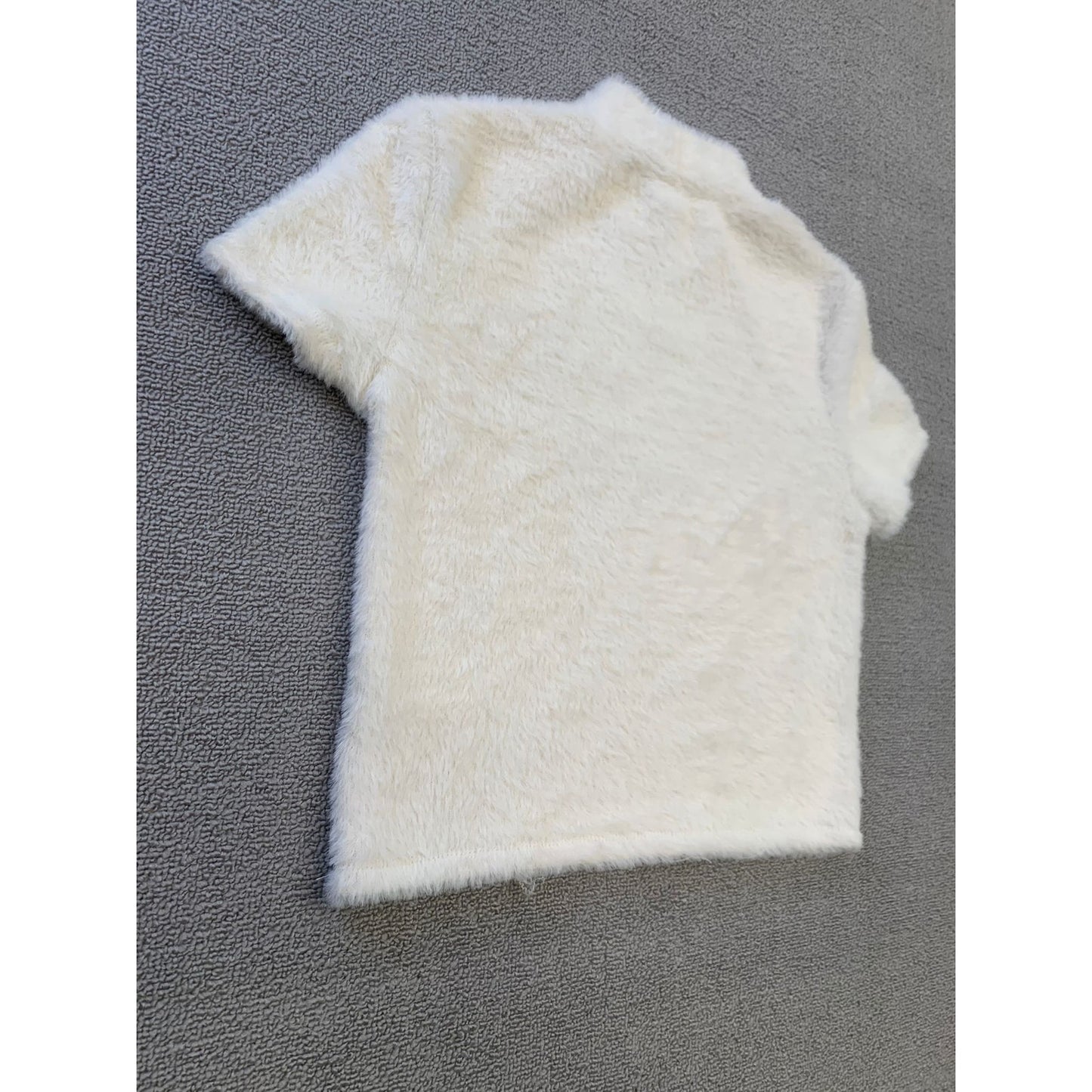Zara Women's Medium White Pearl Embellished Short Sleeve Fluffy Top
