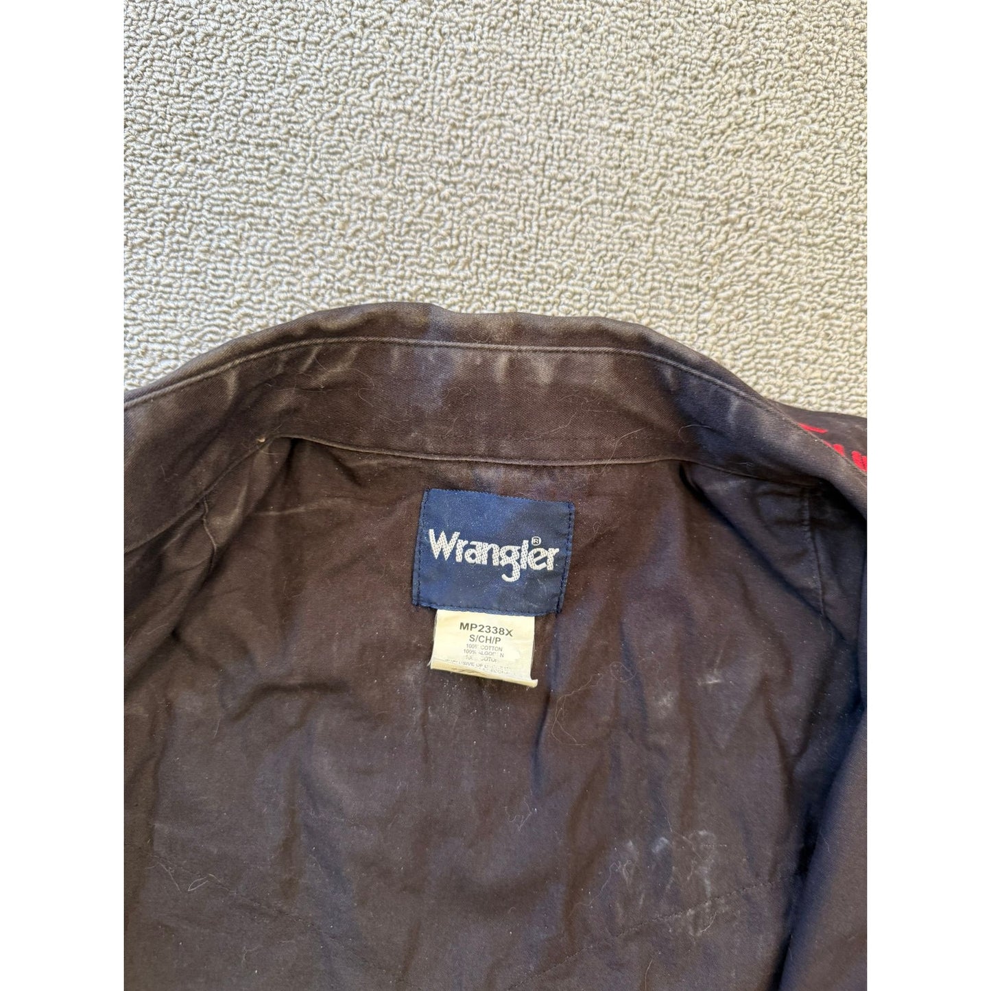 Wrangler Men's Black Long Sleeve Button Up Work Shirt Red Logo