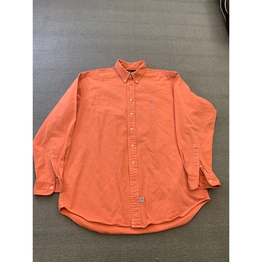 RALPH LAUREN Men's Large Orange Solid Button-Down Shirt
