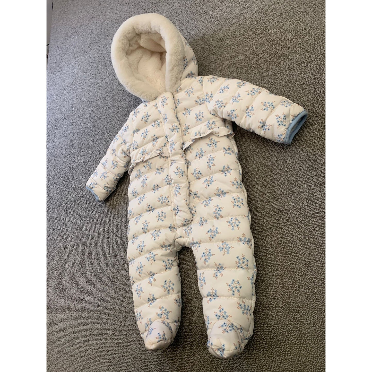 Nicole Miller Baby 3/6M White Floral Ruffle Baby Snowsuit Bunting