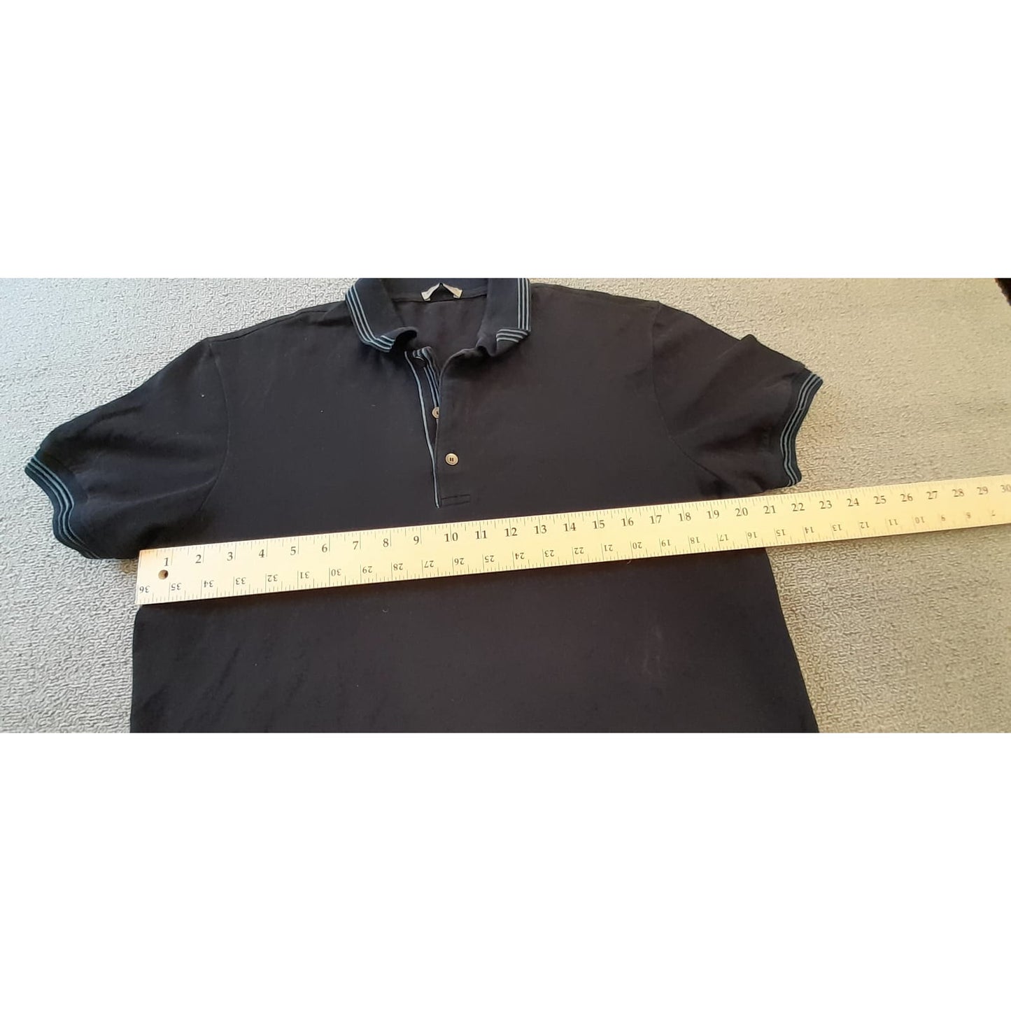 Bottega Veneta Mens 50 Black Polo Shirt Blue Trim Made In Italy