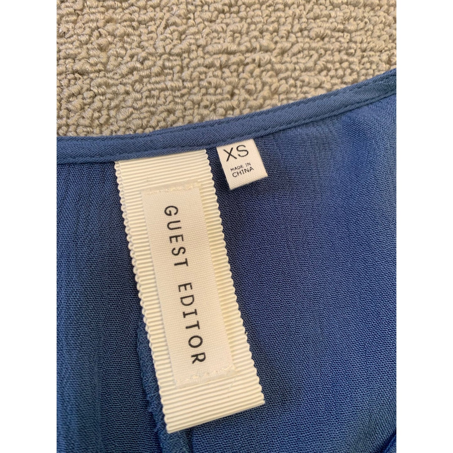 Guest Editor Women's XS  Blouse Top Blue Tiered Frill Sleeve Rayon Crepe