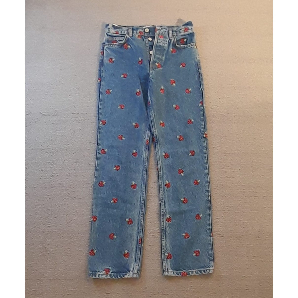 Reformation Jeans Womens 24 Blue Mushroom Print Straight Leg Denim
