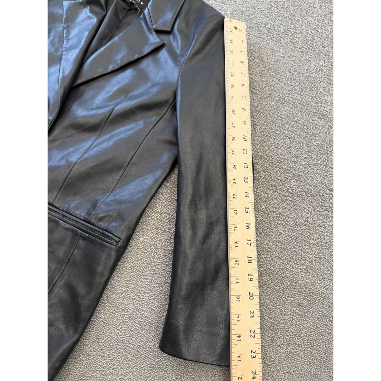 ZARA Women's Medium Black Faux Leather Blazer Double Button