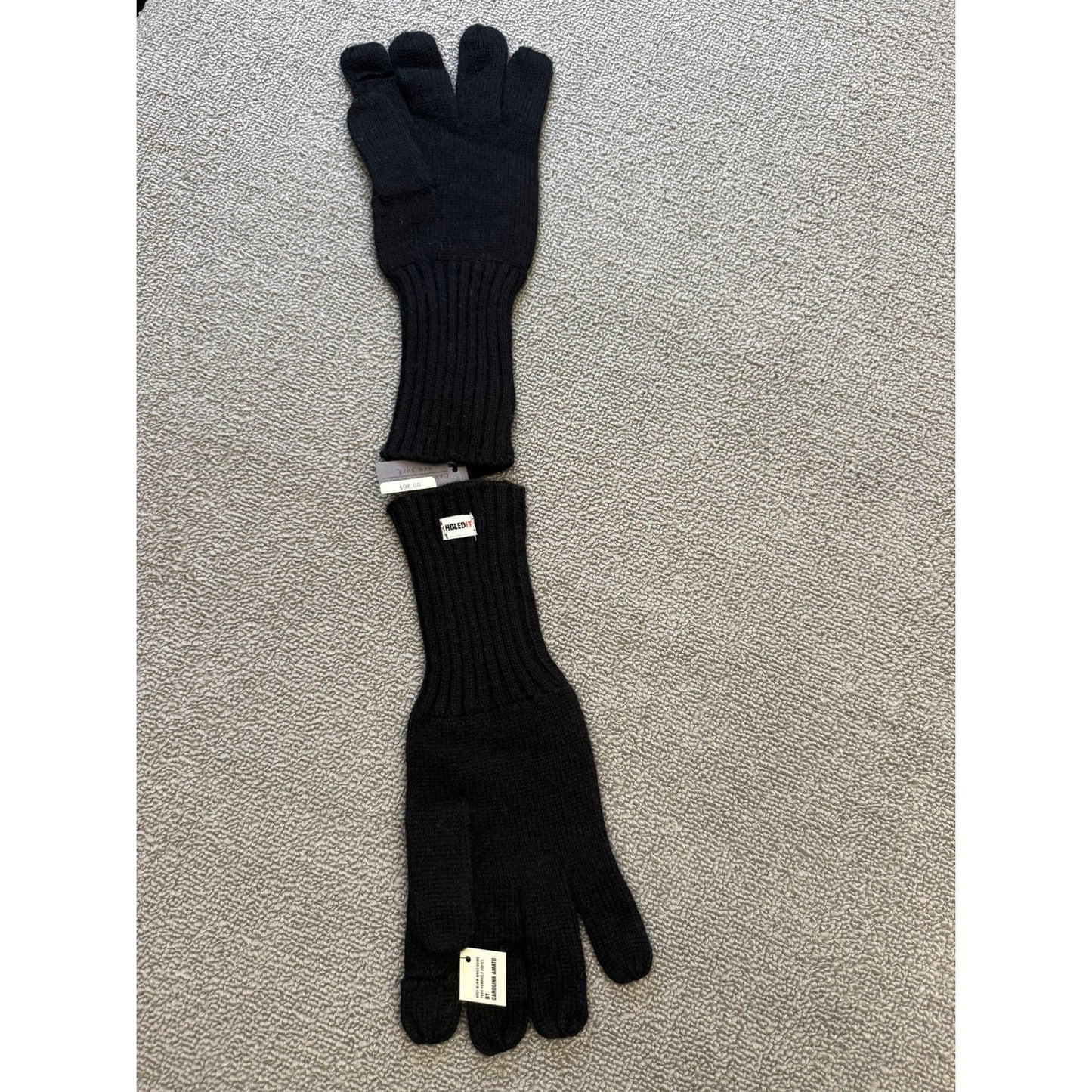 Carolina Amato Men One Size Black Holed It Cashmere Gloves