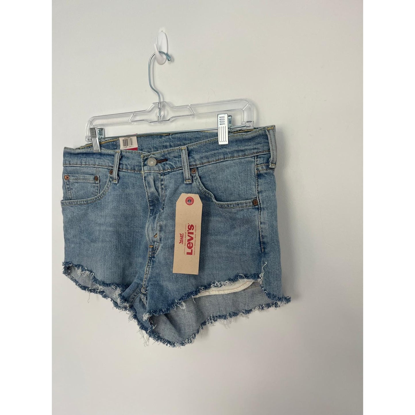Levis 541 Denim Shorts Women 32 Distressed Raw Hem High Rise