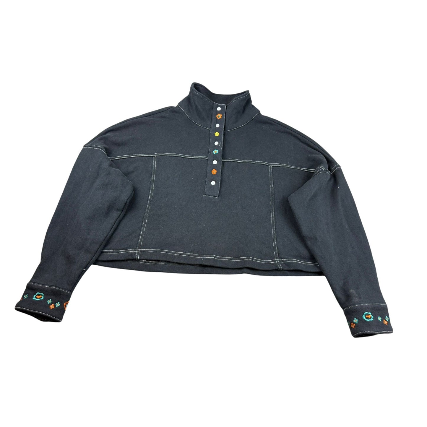 Something Navy Women Small Black Cropped Sweatshirt Contrast Stitching
