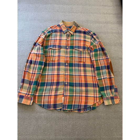 Polo by Ralph Lauren Male XL Orange Blue Green Plaid Collared Long Sleeve Shirt