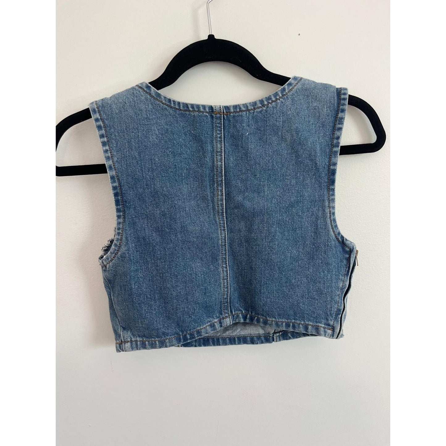 Reformation Denim Crop Top Women 0 Blue Square Neck Corset Stitch Tank
