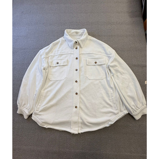 POL Women's Size Medium White Button-Up Shacket Jacket