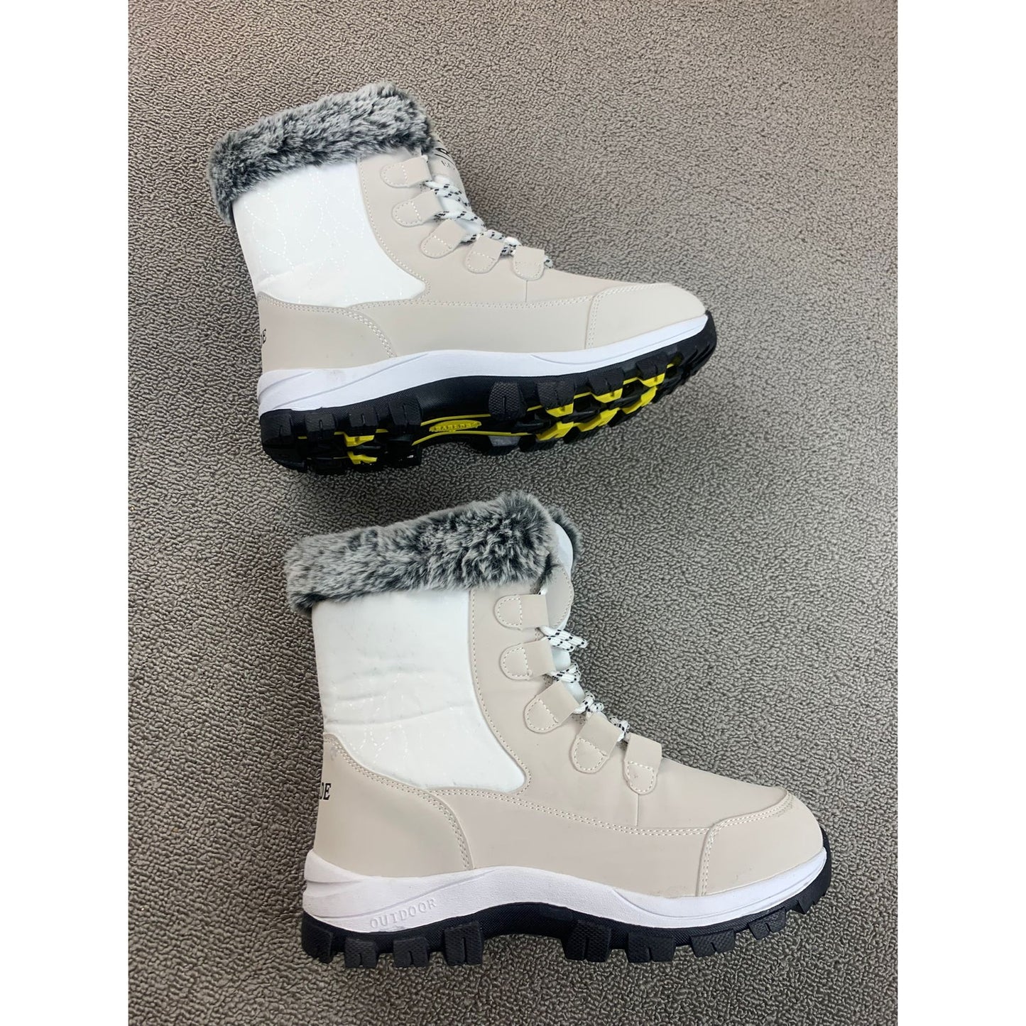 Earlde Women 40 Beige Gray Black Faux Fur Insulated Snow Boots Casual