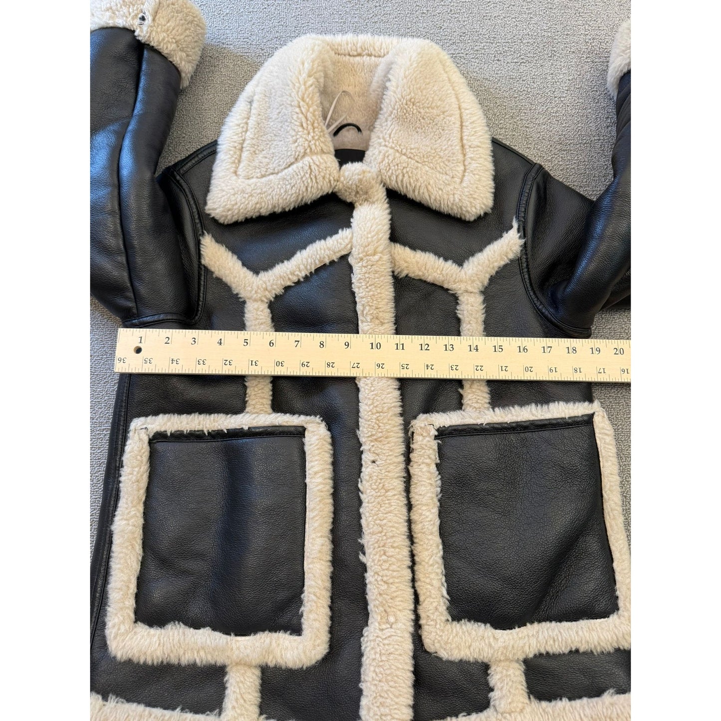 MNG Mango Women's XS Black Faux Leather Shearling Bomber Biker Jacket Warm Coat