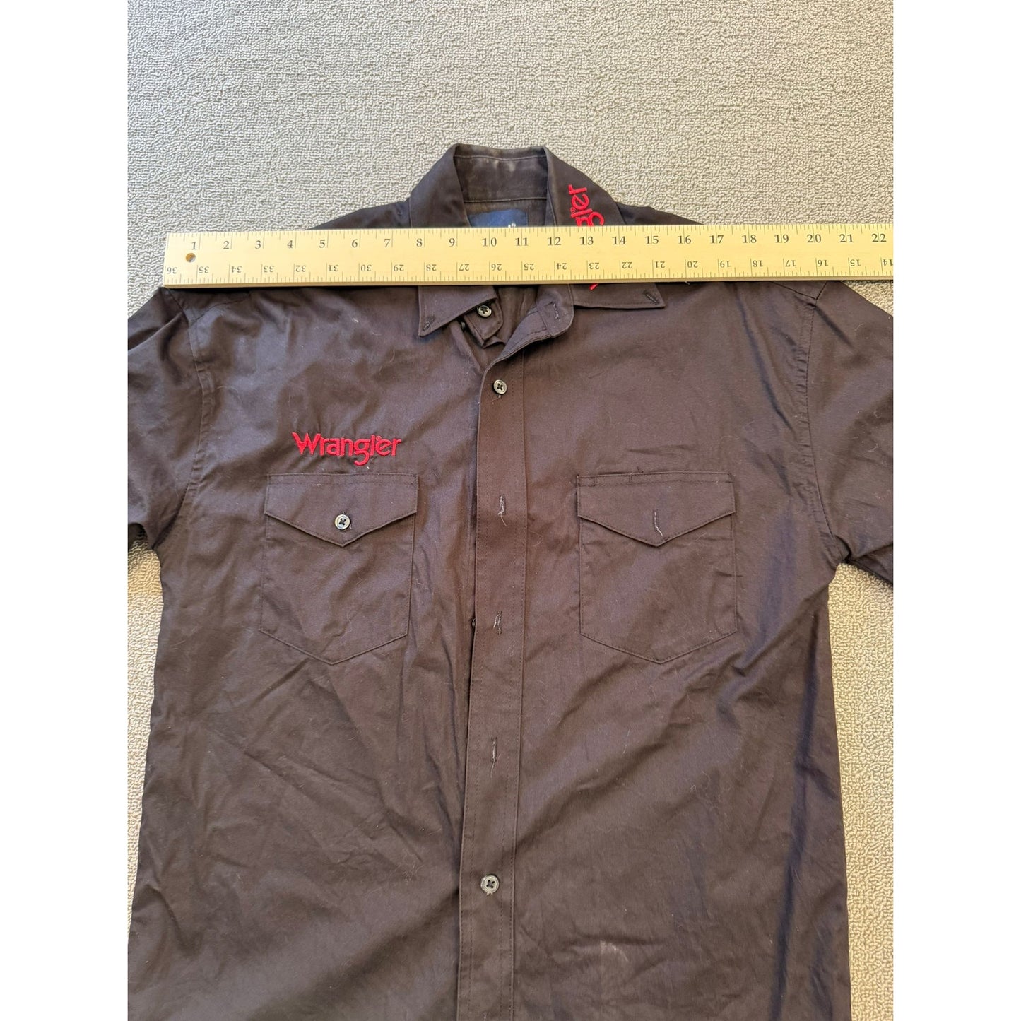 Wrangler Men's Black Long Sleeve Button Up Work Shirt Red Logo