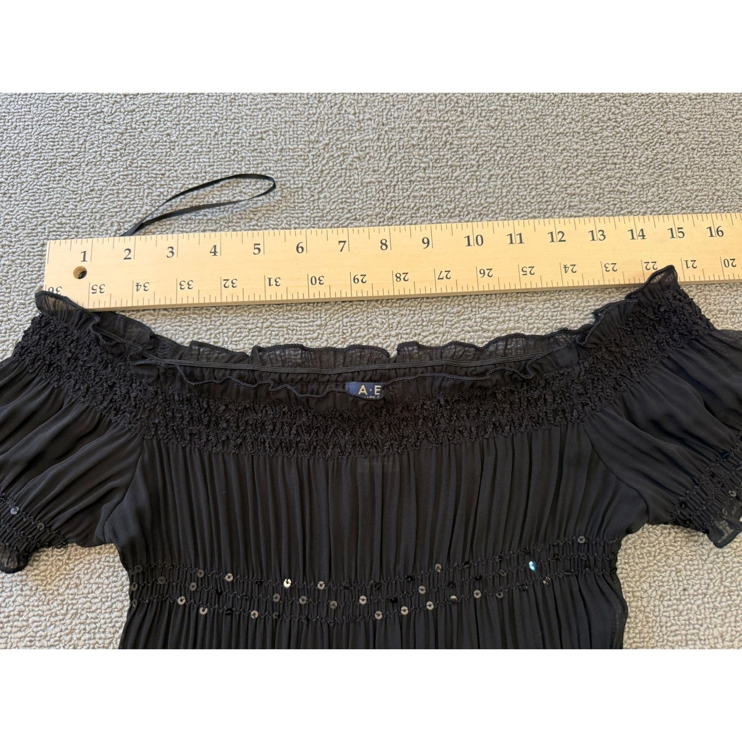 ABS Allen Schwartz Women XXS Sheer Black Sequin Beaded Tiered Ribbon Tie Dress