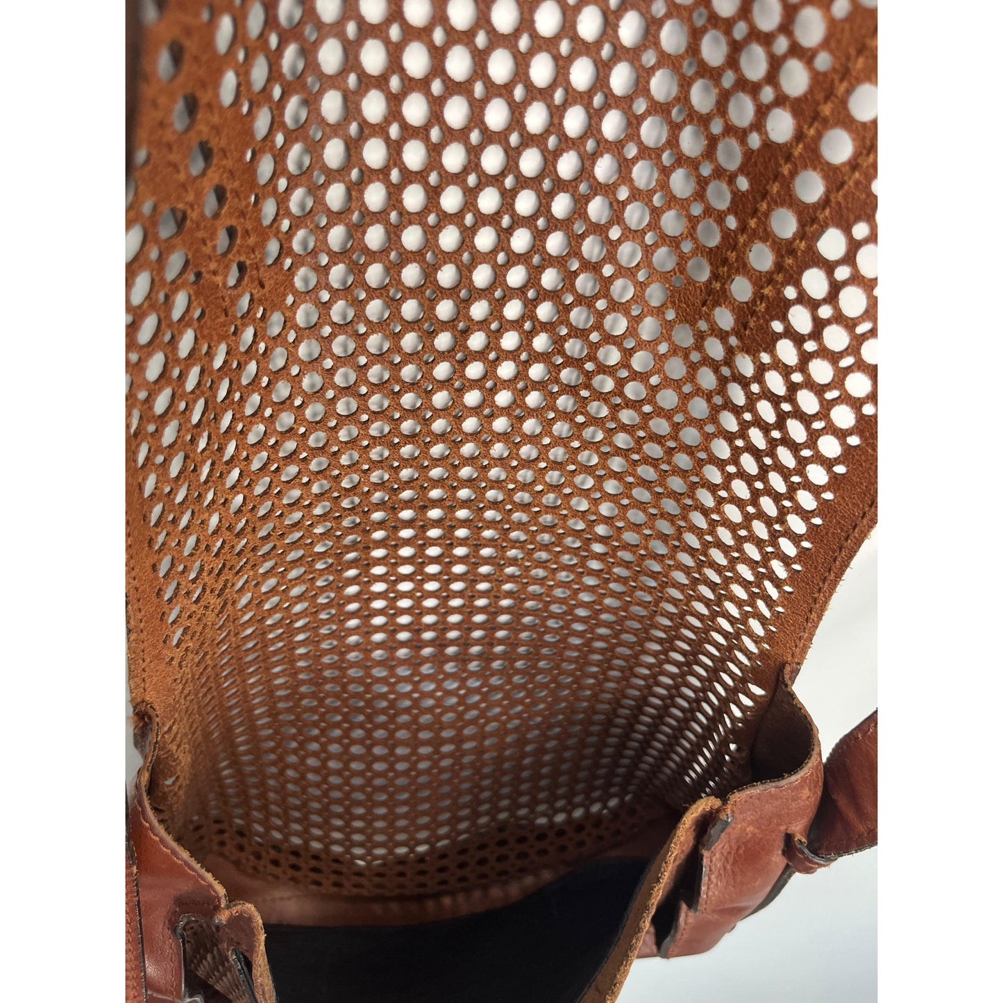 Chloe Crossbody Bag Women Brown Perforated Leather Saddle Flap