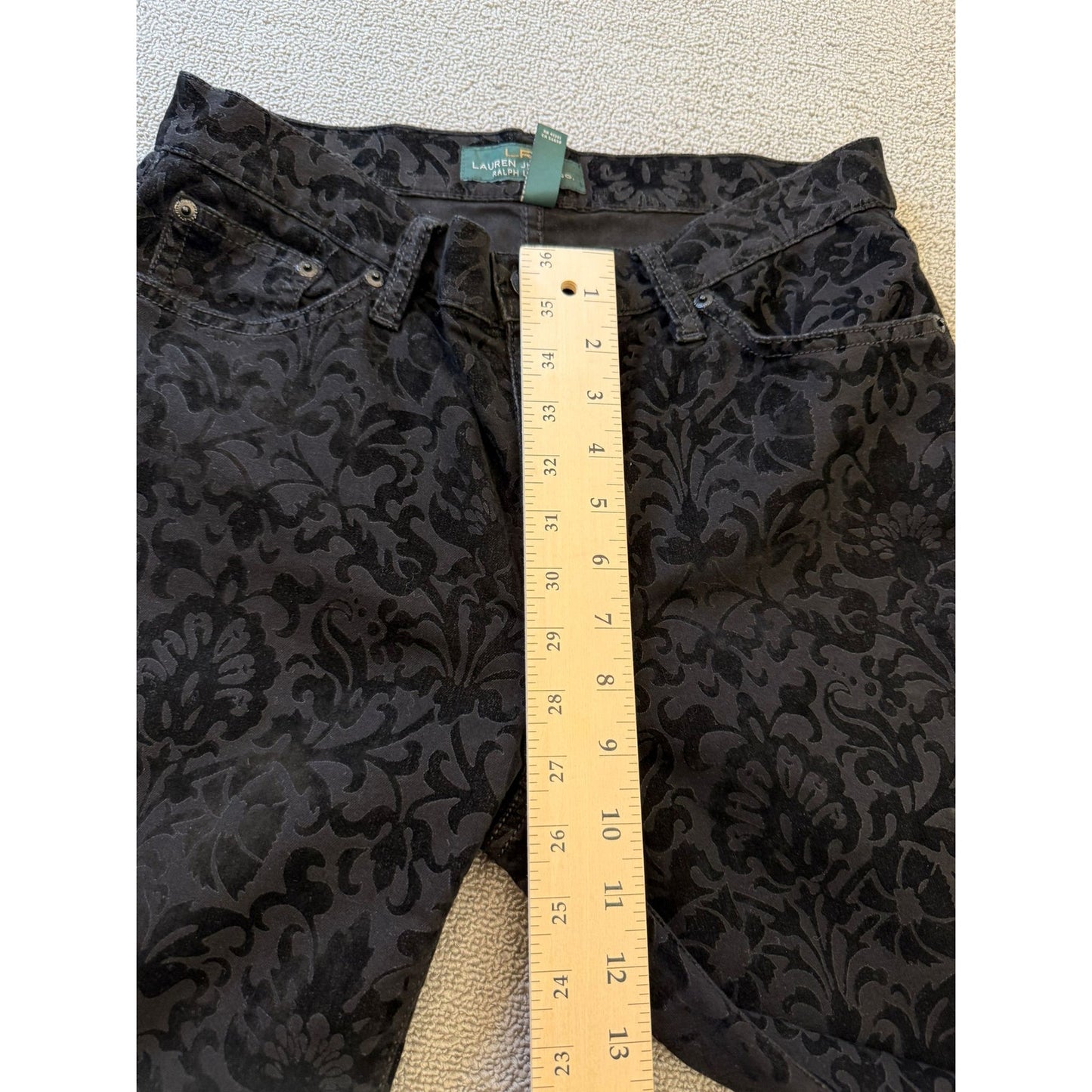 Polo Ralph Lauren Jeans Floral Patterned Velvet Female Size 8 Black Pants