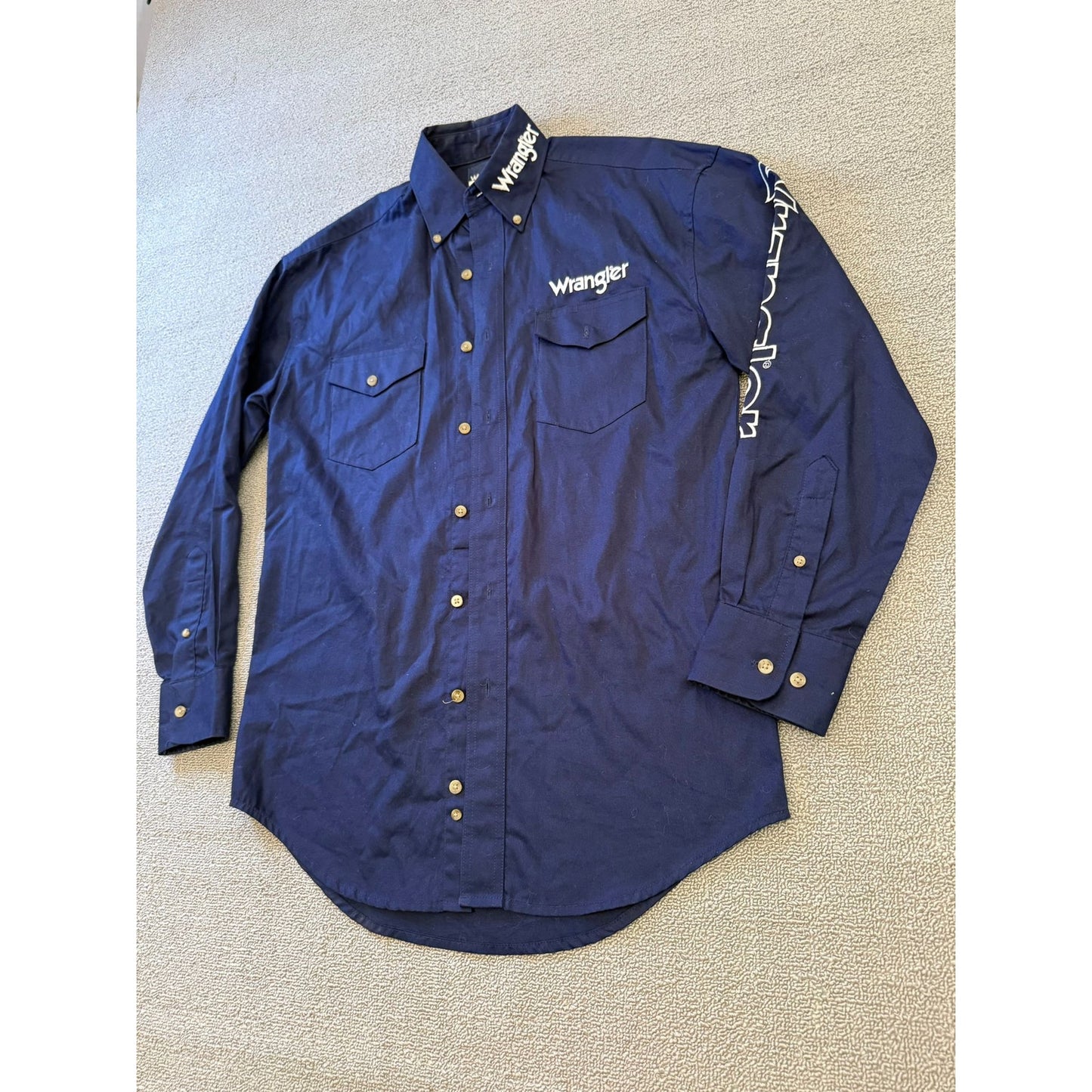 Vintage Wrangler Western Button Up Men's S Small Blue Long Sleeve